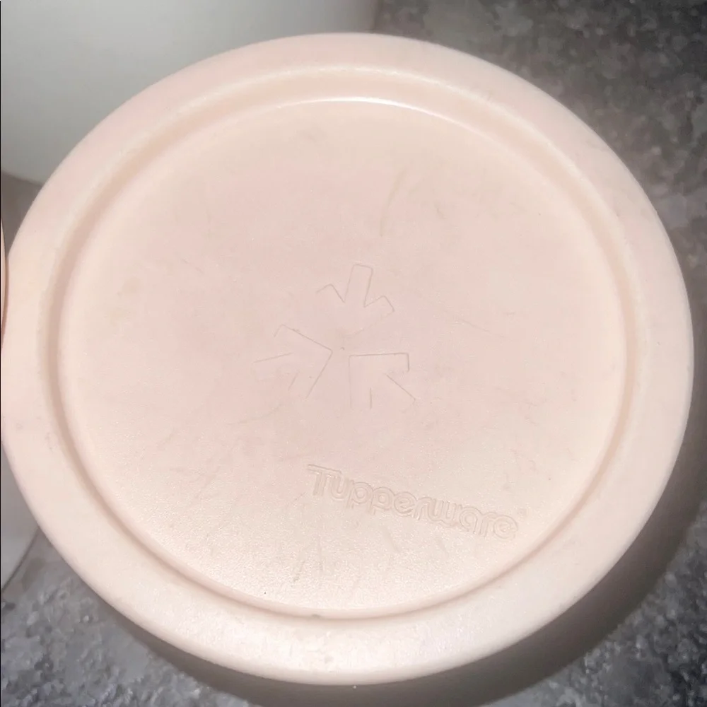 Set of 3. One Touch Canisters. Stackable White and Pink. Good condition